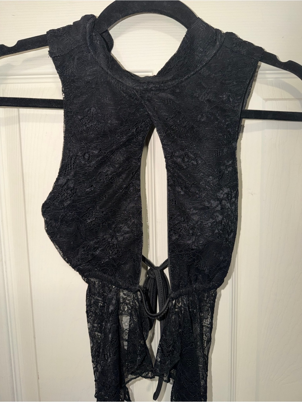Black Lace Open-Back Halter Top